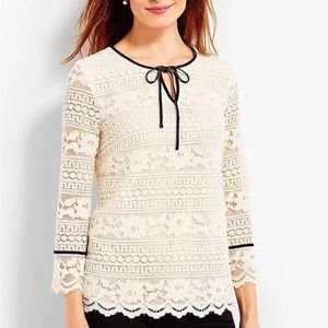 Talbots Womens Ivory Lace Velvet Trim Top Blouse Size 2X